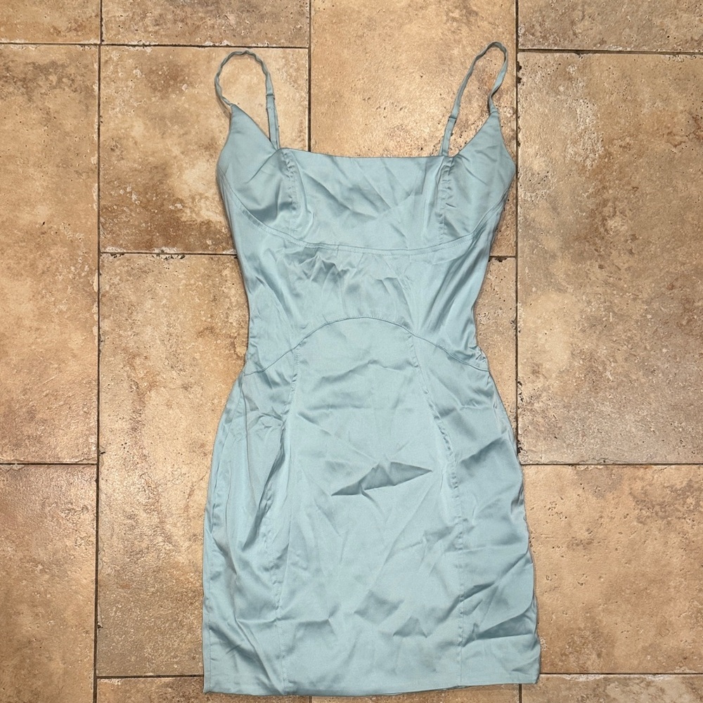 Oh Polly Satin Light Blue Dress - Size 4